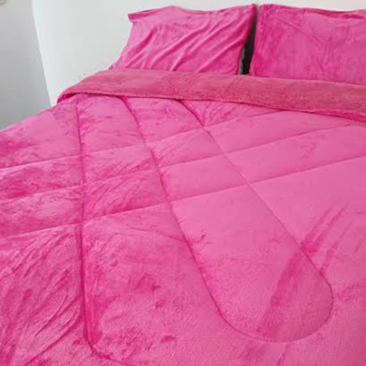 GENERICO - EDREDÓN MICROSHERPA CON CARNERO 2 PLAZA 1 PIEZA FUCSIA