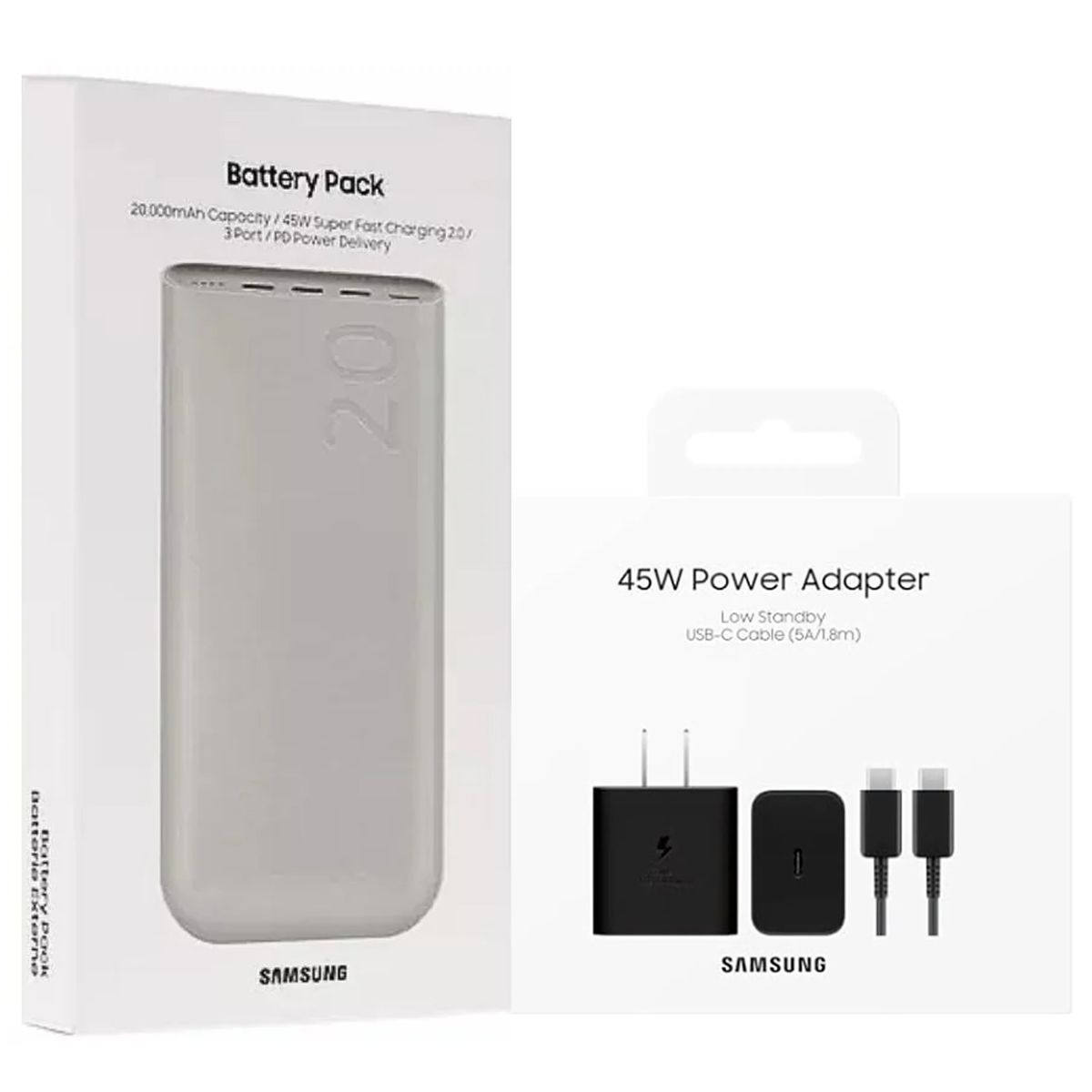 SAMSUNG - Cargador Power Bank 20000mAh + Cargador 45W 18m GAN