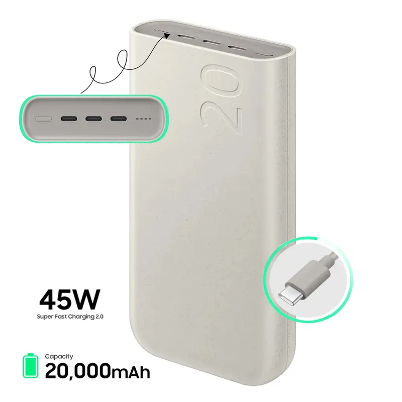 SAMSUNG - Power Bank Samsung 45W 3x USB-C PD 20 000 mAh Beige