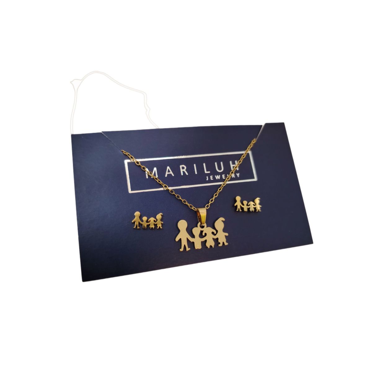 GENERICO - Pack Acero Collar con dije y Aretes - Familia Mod 3 Dorado