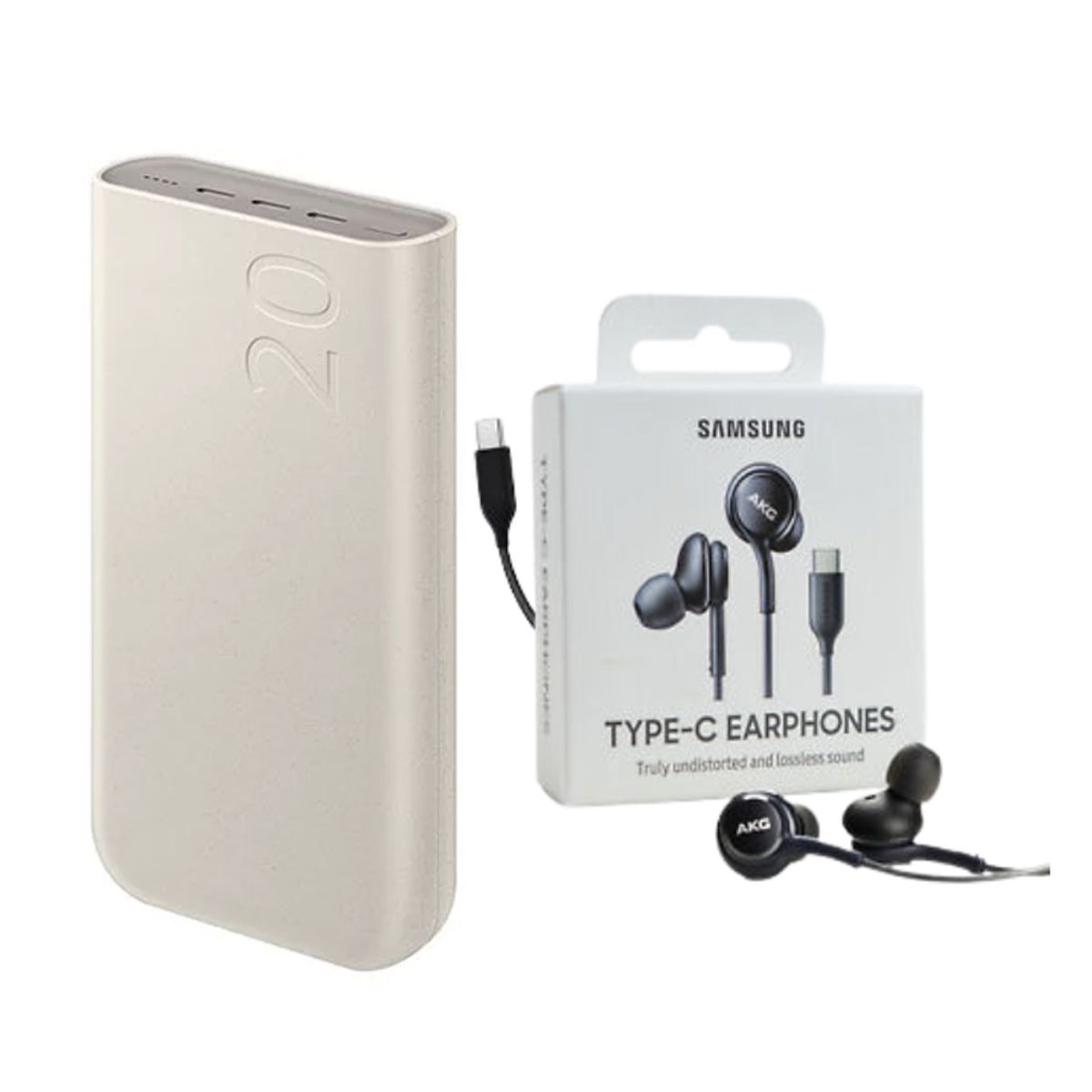 SAMSUNG - Cargador Power Bank 20000mAh Beige + Audifono AKG Tipo-C Negro