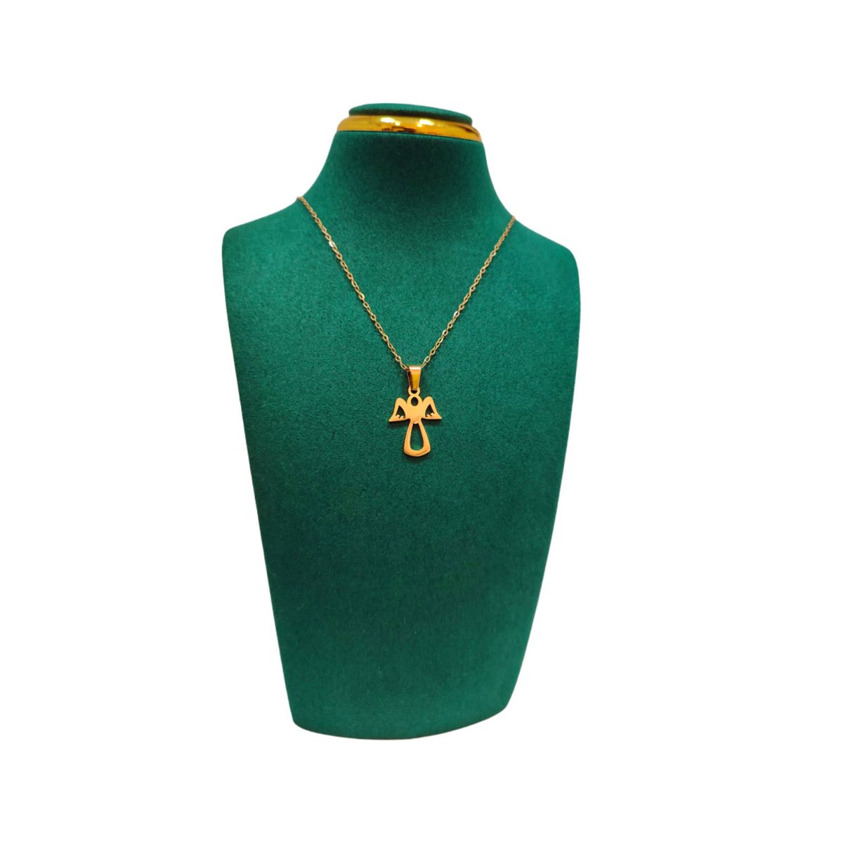 GENERICO - Pack Acero Collar con dije y Aretes - Angel de la Guarda Dorado