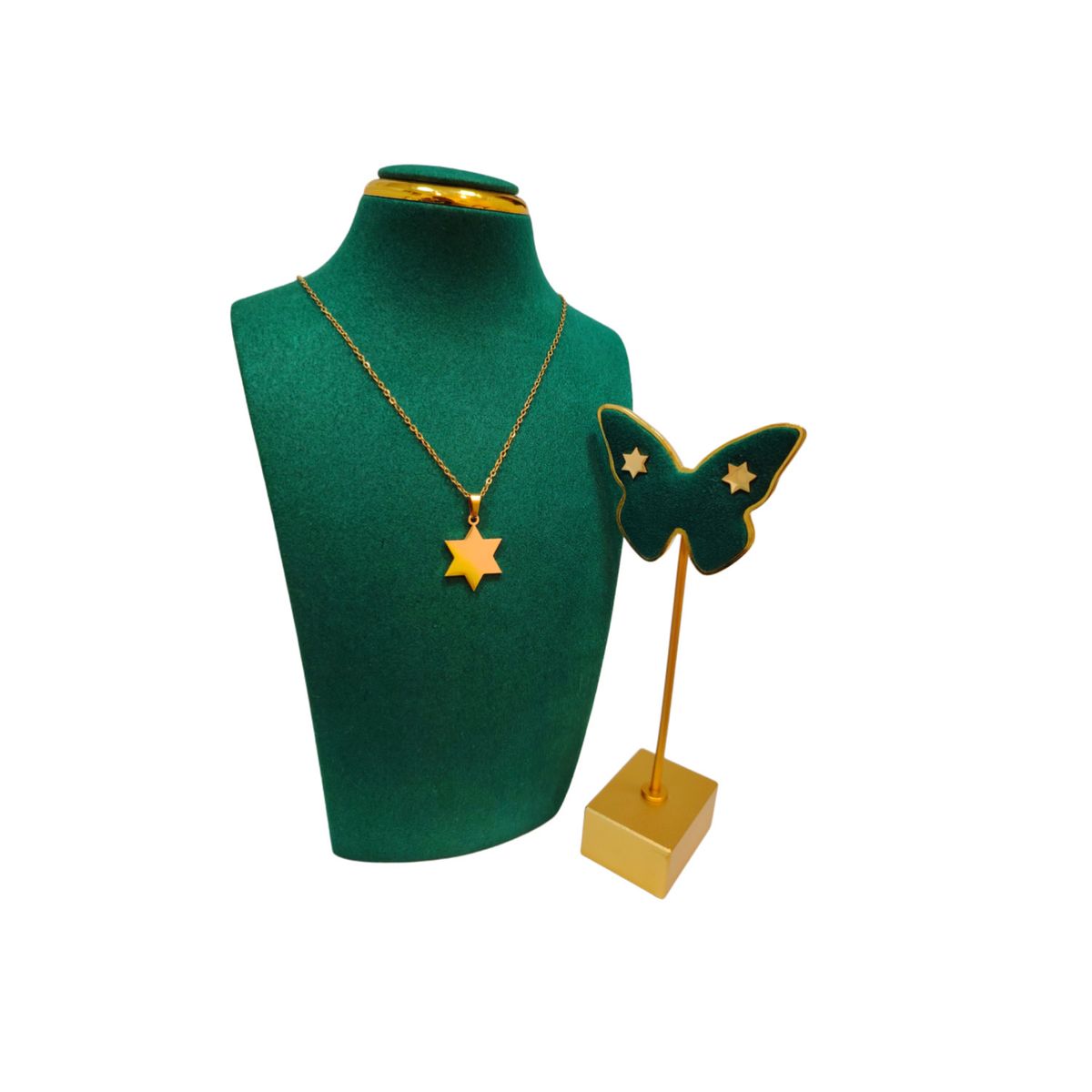 GENERICO - Pack Acero Collar con dije y Aretes - Estrella de David Dorada