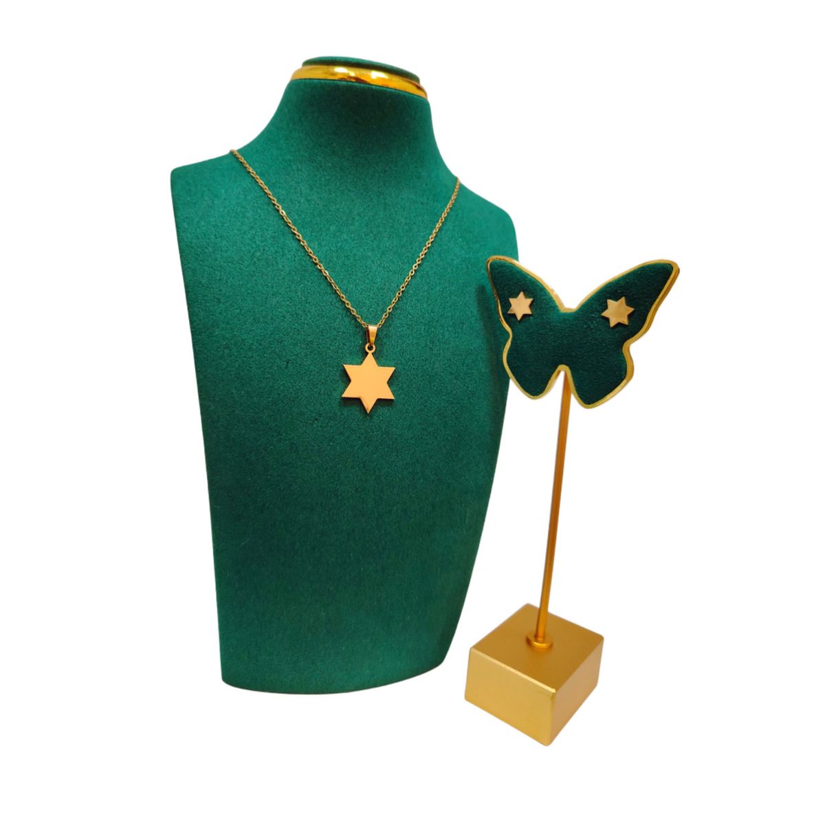 GENERICO - Pack Acero Collar con dije y Aretes - Estrella de David Dorada