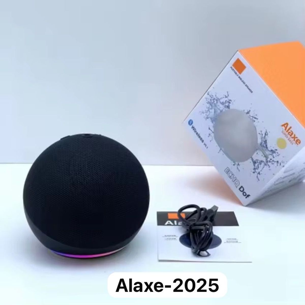 GENERICO - Parlante asistente ALAXE 2025-NEGRO luces RGB y RELOJ