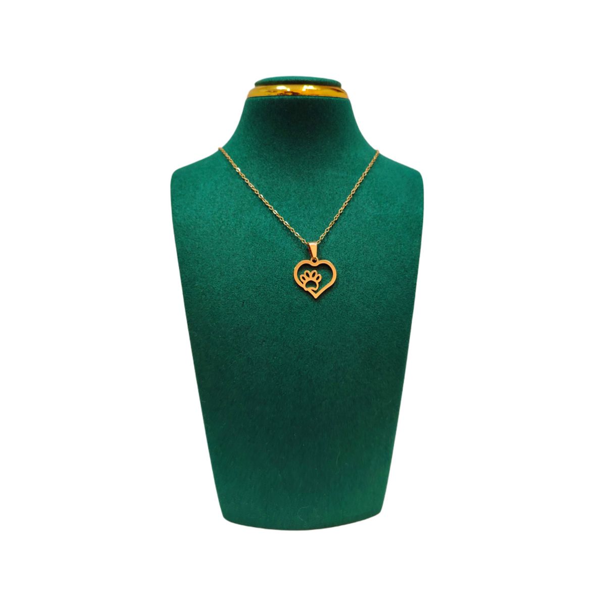 GENERICO - Pack Acero Collar con dije y Aretes - Corazon y Patita de Perro Dorada