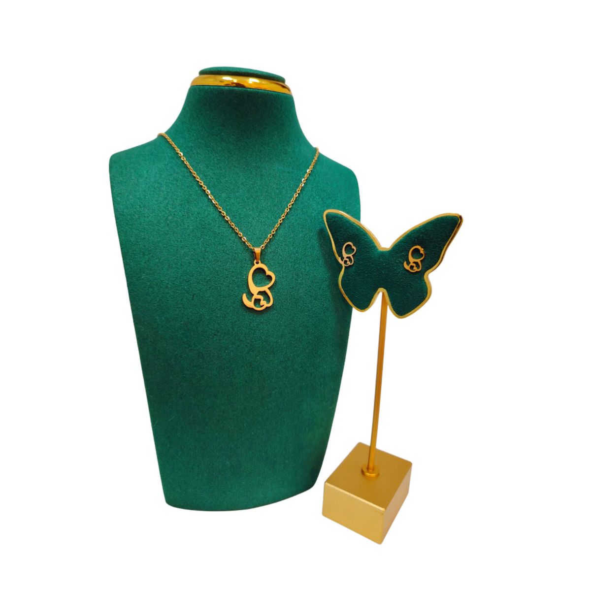 GENERICO - Pack Acero Collar con dije y Aretes - Perrito Espiral Dorado