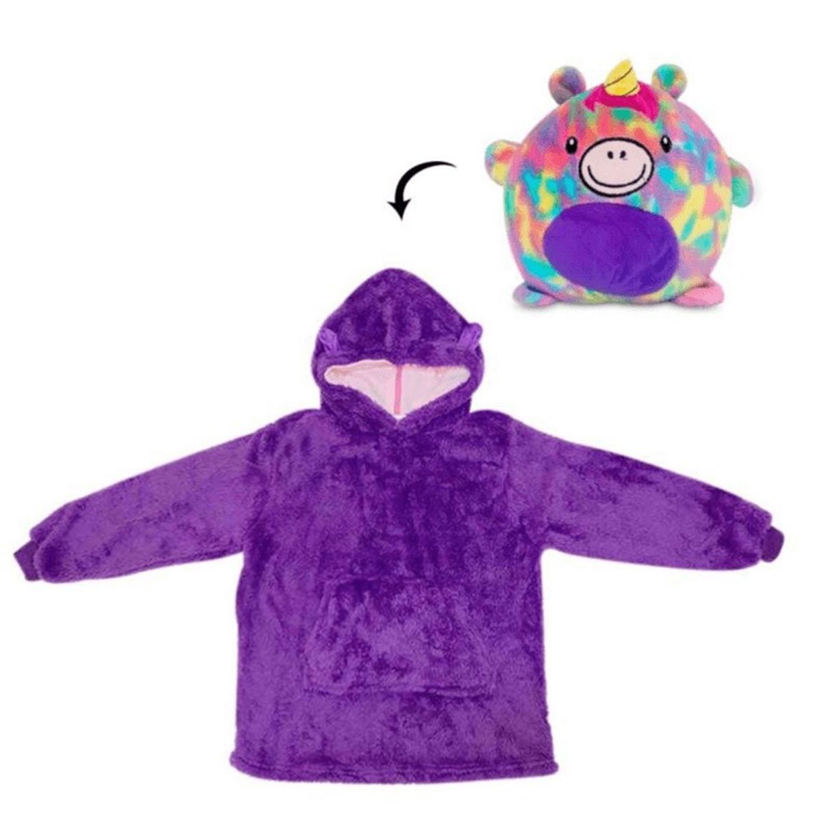 GENERICO - Peluche Convertible En Polera Con Capucha para Niñas Unicornio