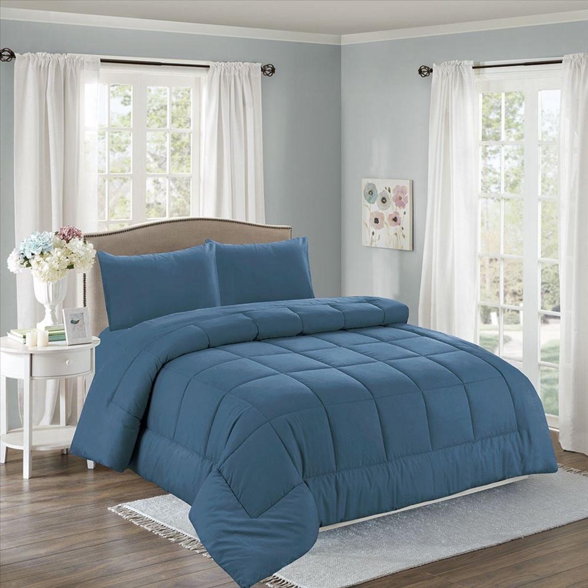 CASATEX - Edredón Liso Acolchado + Juego de Sábanas 100% Algodón KING