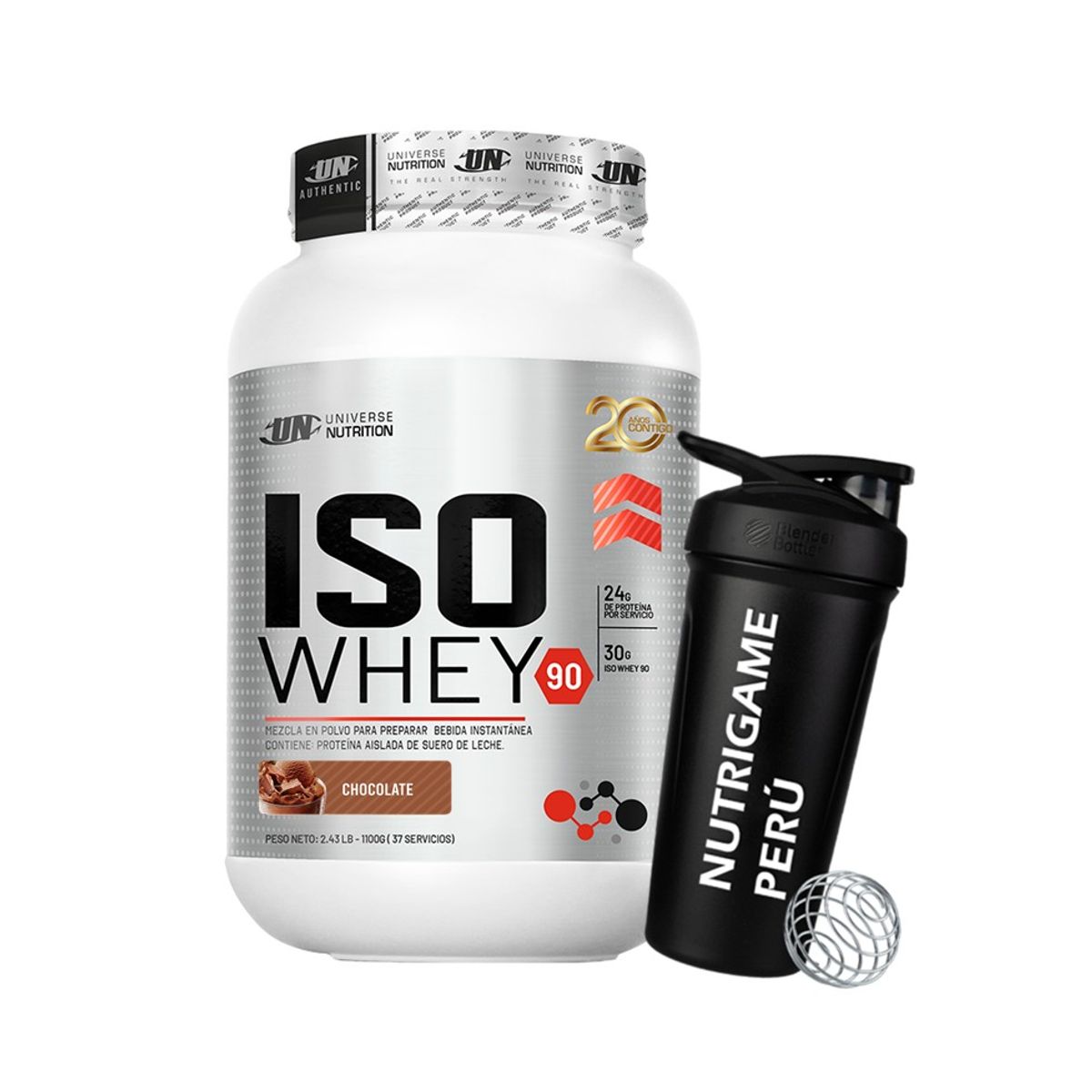 UNIVERSE NUTRITION - ISO WHEY 90 1,1Kg Proteína Isolatada CHOCOLATE +Shaker - Tienda Física