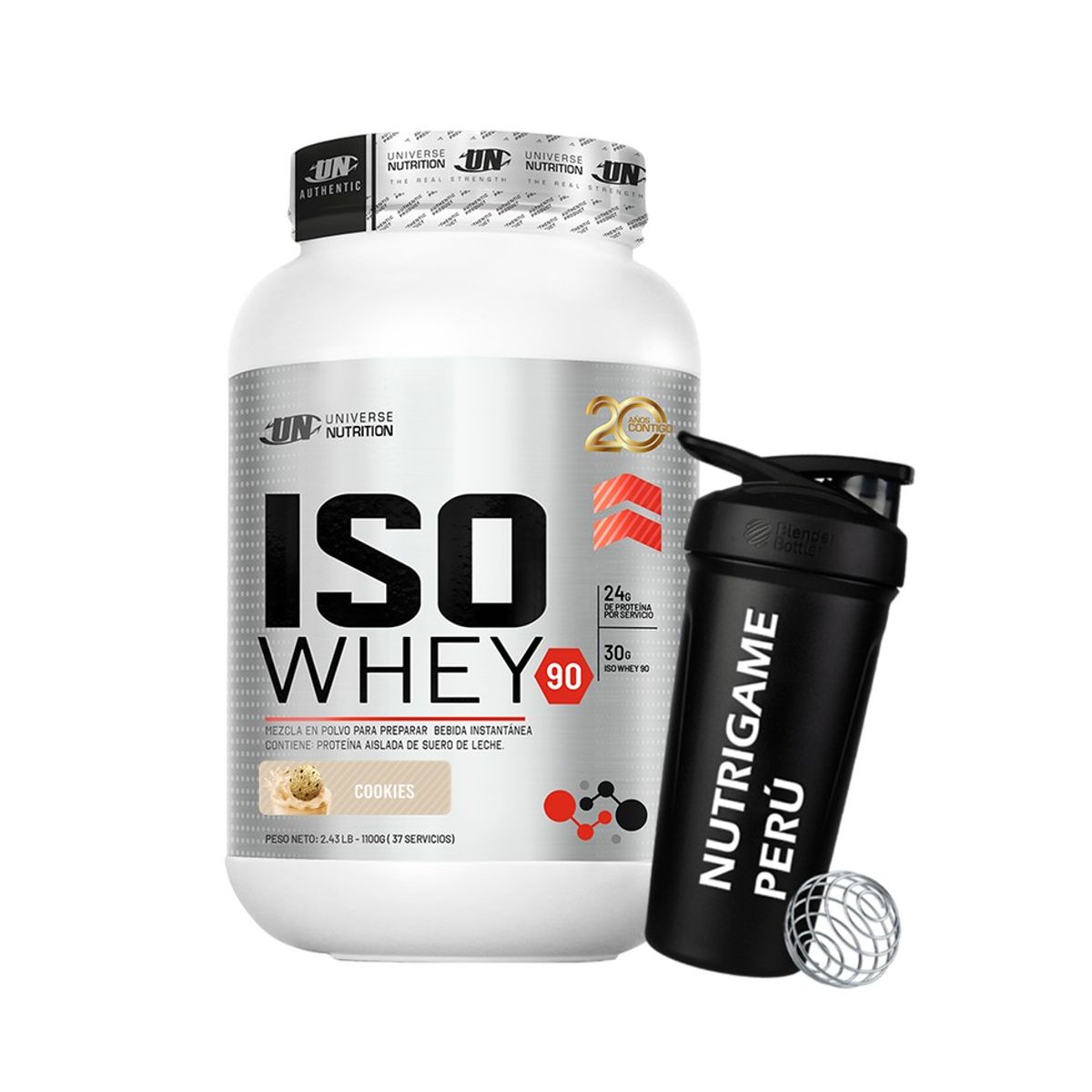 UNIVERSE NUTRITION - ISO WHEY 90 1,1Kg Proteína Isolatada COOKIES +Shaker - Tienda Física