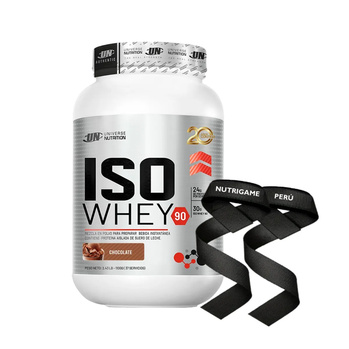 UNIVERSE NUTRITION - ISO WHEY 90 1,1Kg Proteína Isolatada CHOCOLATE +Straps - Tienda Física