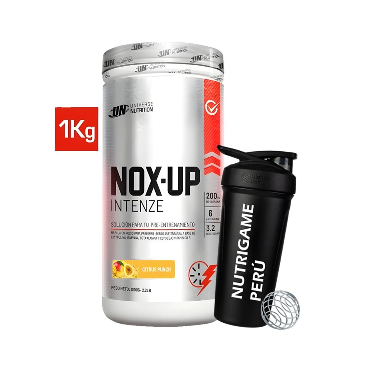 UNIVERSE NUTRITION - NOX UP INTENZE 1Kg Pre Entreno Oxido Nitrico Sab CITRUS PUNCH +SHAKER