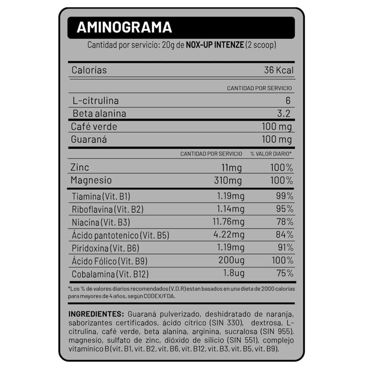 UNIVERSE NUTRITION - NOX UP INTENZE 1Kg Pre Entreno Oxido Nitrico Sab CITRUS PUNCH +SHAKER