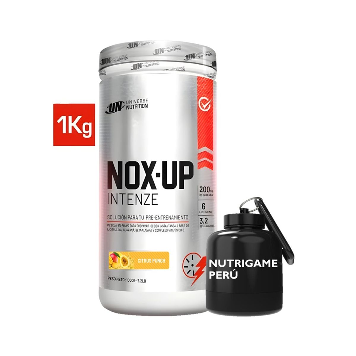 Universe Nutrition - NOX UP INTENZE 1Kg Pre Entreno Oxido Nitrico Sabor CITRUS PUNCH +PORTA
