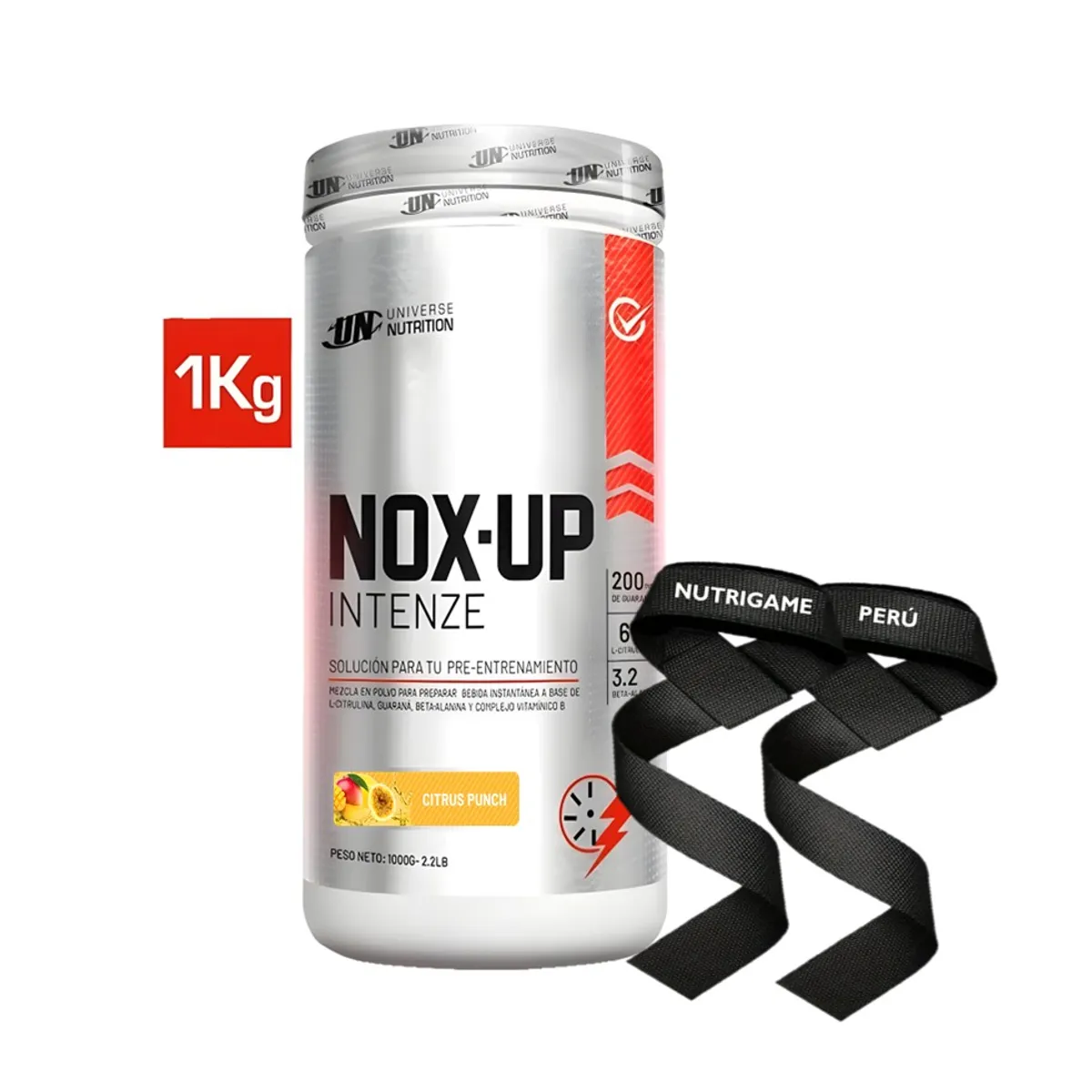 UNIVERSE NUTRITION - NOX UP INTENZE 1Kg Pre Entreno Oxido Nitrico Sab CITRUS PUNCH +STRAPS