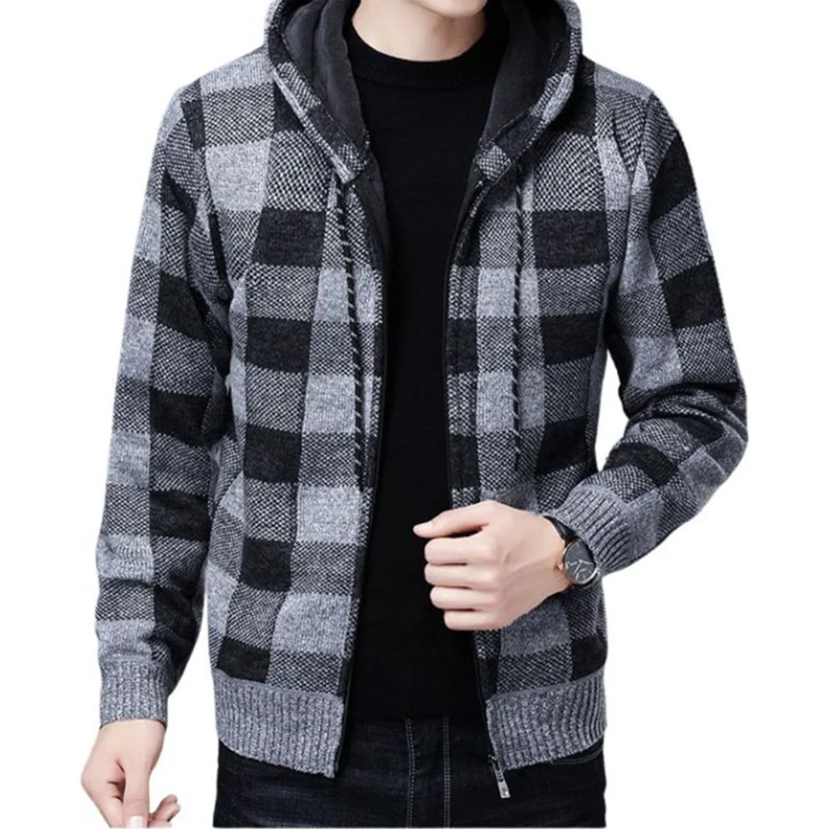 GIOIO - Chamarra A Cuadros Con Capucha Para Hombre