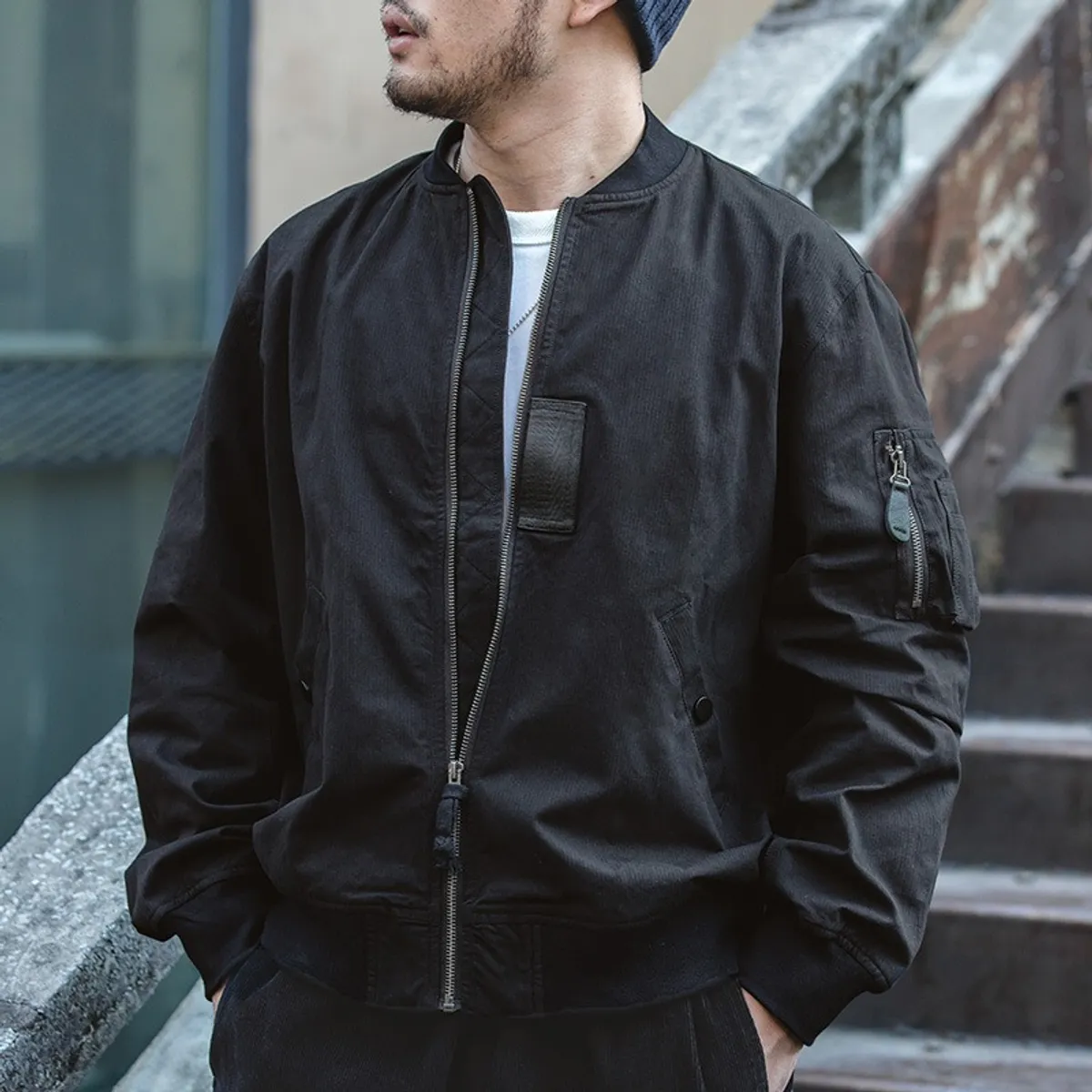 GIOIO - Chaqueta Bomber Hombre Estilo Aviador Verde Militar Vintage Colegial​