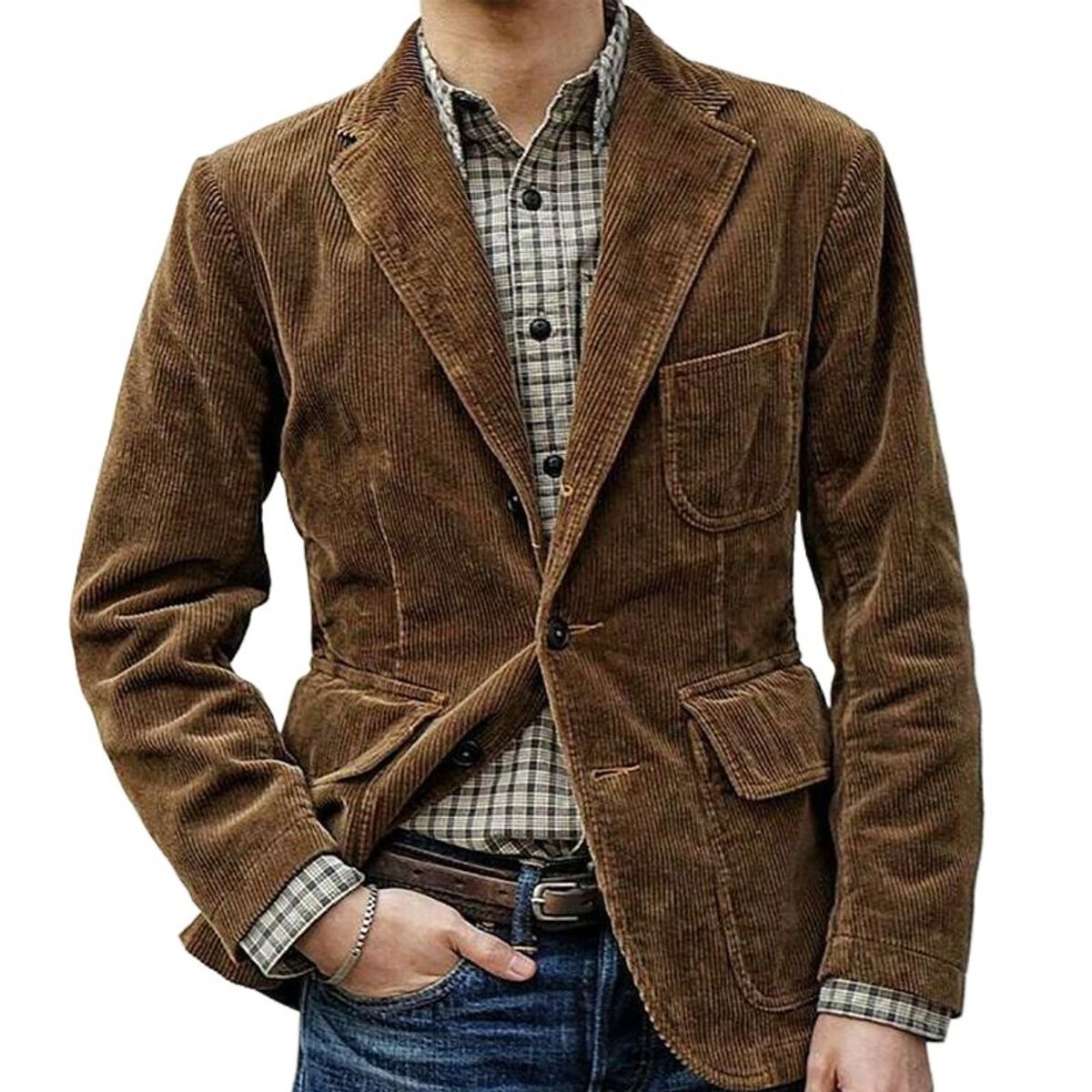 GIOIO - Chaqueta Vestir Hombre Pana Un Botón Casual Elegante Ajustado​