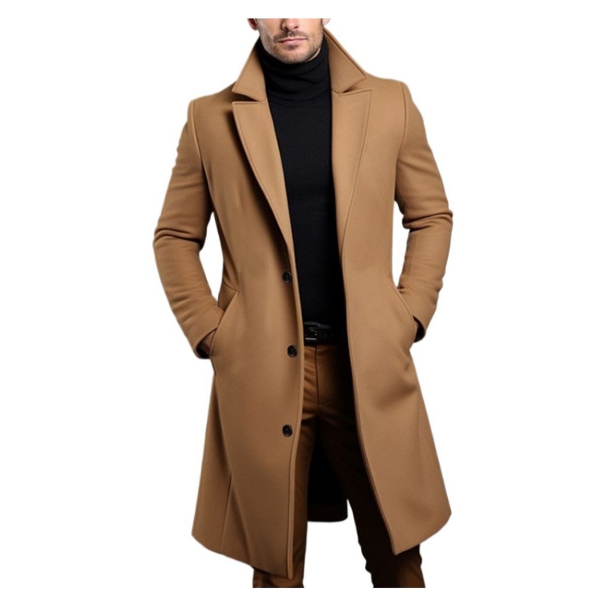 GIOIO - Gabardina Hombre Lana Largo Medio Corte Preciso Solapa Sastrería​