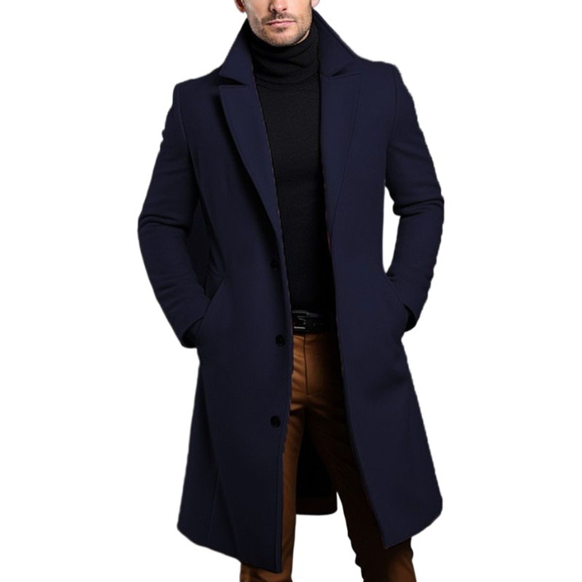 GIOIO - Gabardina Hombre Lana Largo Medio Corte Preciso Solapa Sastrería​