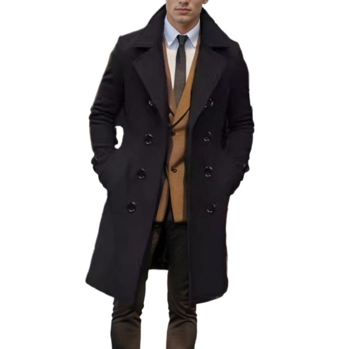 GIOIO - Abrigo Hombre Lana Gruesa Mediano Doble Botón Corte Preciso Elegante​