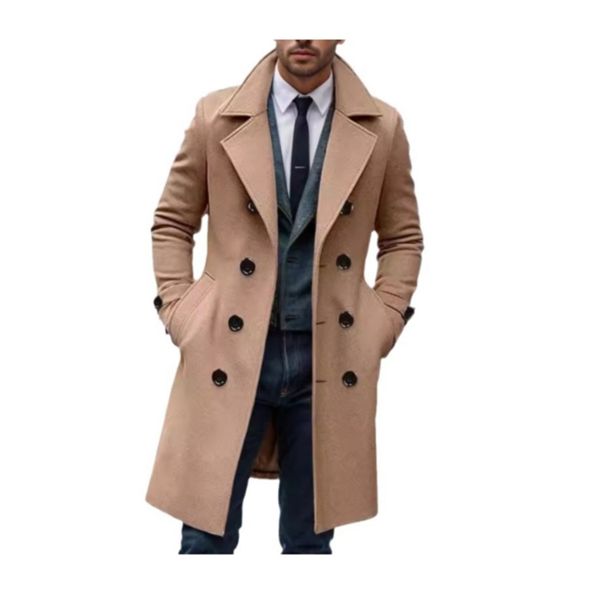 GIOIO - Abrigo Hombre Lana Gruesa Mediano Doble Botón Corte Preciso Elegante​
