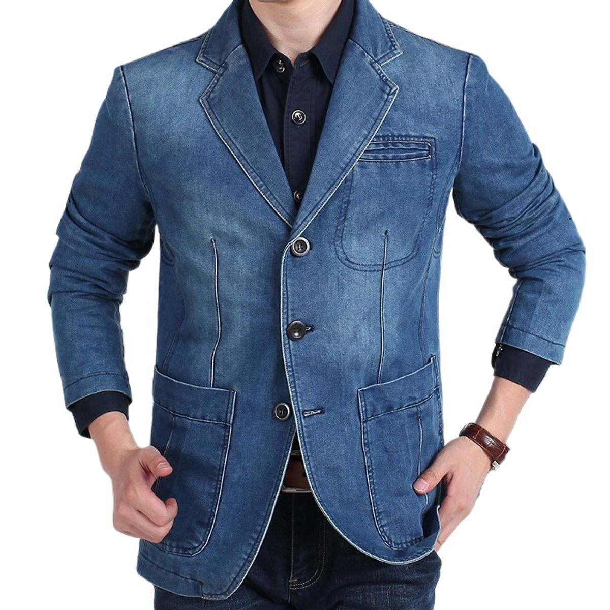 GIOIO - Chaqueta Vaquera Hombre Algodón Urbana Corta Entallada Básica​