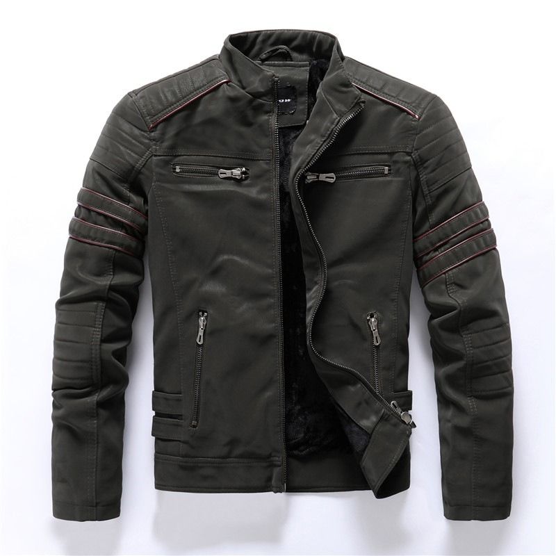 GIOIO - Chaqueta Sintética Hombre Matizado Corte Delgado Estilo Moto Urbano Moderno​