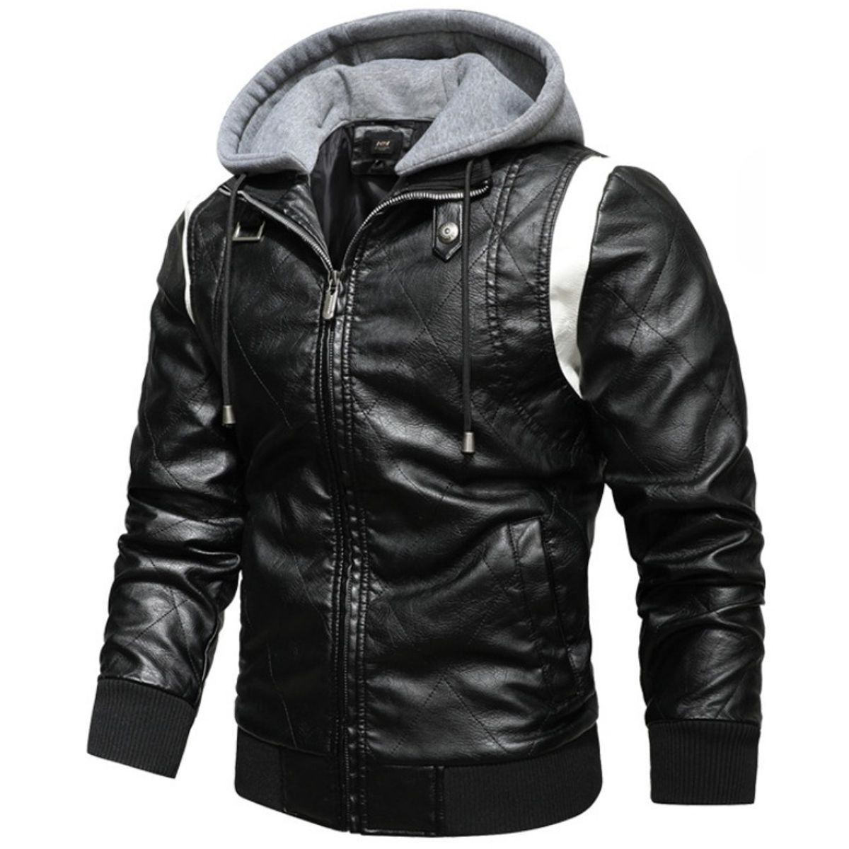 GIOIO - Chaqueta Hombre Sintético Cuello Alto Capucha Punto Corte Asiático Urbano​