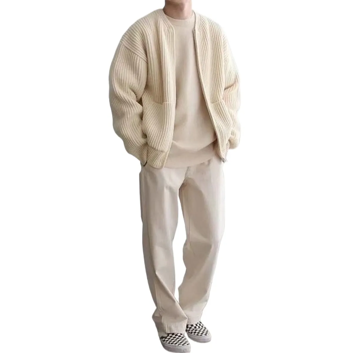 GIOIO - Cárdigan Hombre Urbano Relajado Algodón Holgado Básico Moderno​