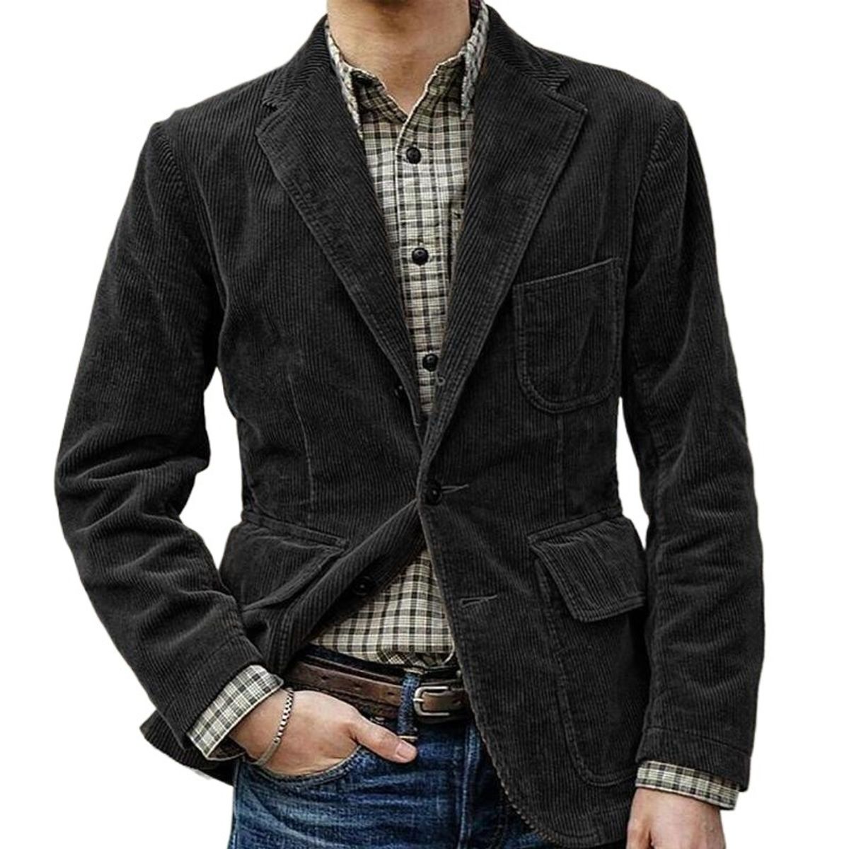 GIOIO - Chaqueta Vestir Hombre Pana Un Botón Casual Elegante Ajustado​