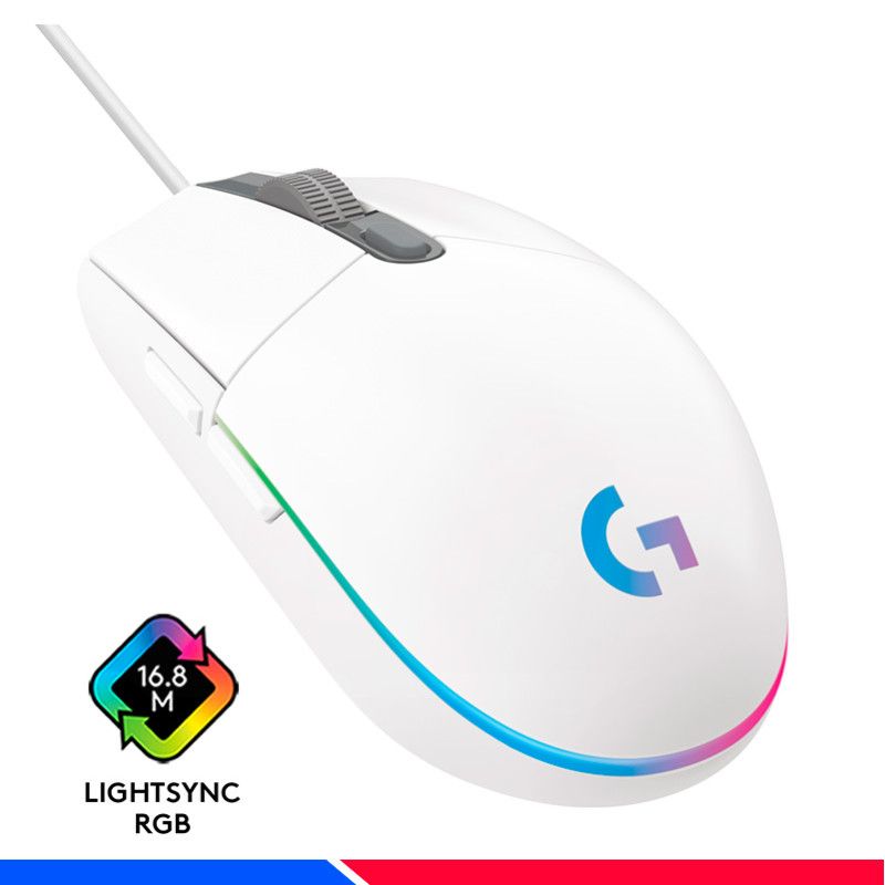 LOGITECH - MOUSE LOGITECH G203 lightsync OPTICAL  8000dpi RGB USB white