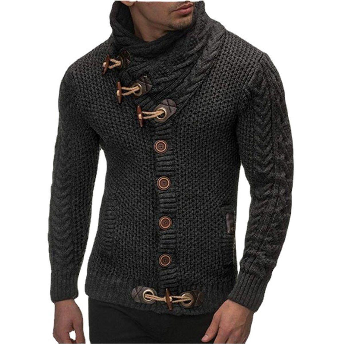 GIOIO - Suéter Abrigo Hombre Talla Grande Cuello Alto Botonado Urbano Elegante​