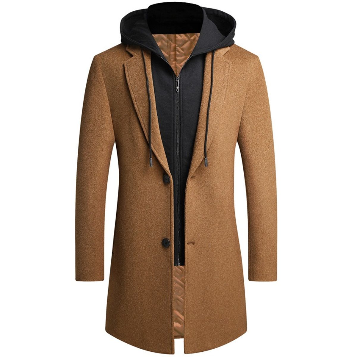 GIOIO - Chaqueta Lana Gruesa 75cm Capucha Desmontable Corte Asiático Urbano​