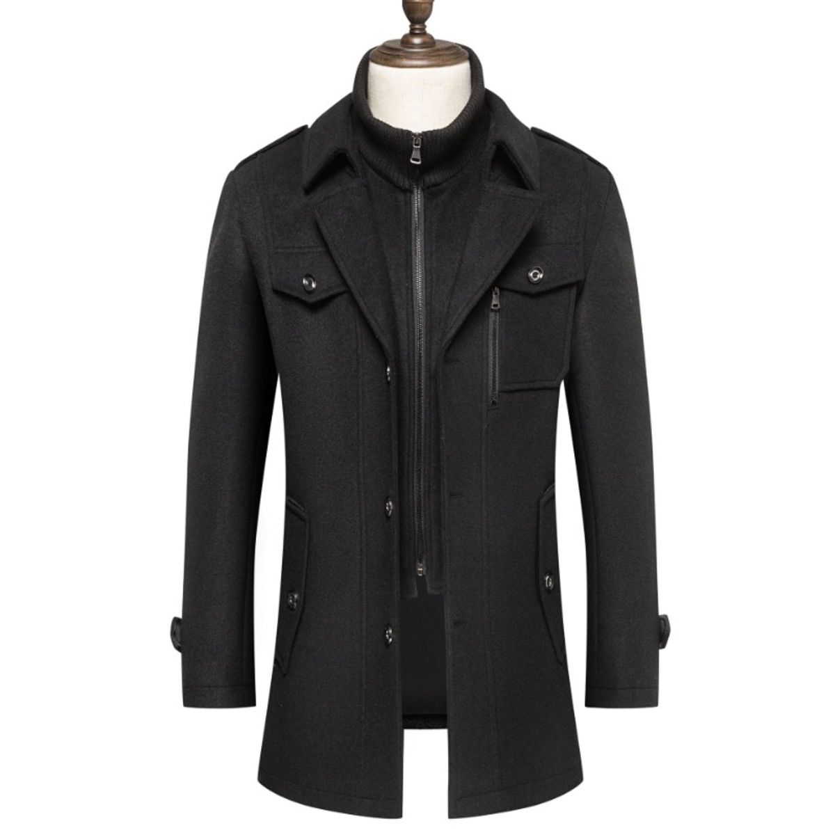 GIOIO - Abrigo Hombre Lana Doble Cuello Cremallera Vertical Urbano Elegante