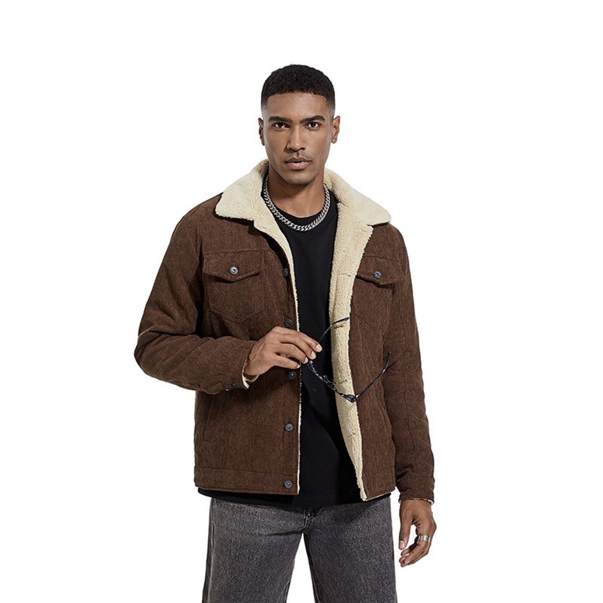 GIOIO - Chaqueta Hombre Pana Abrigada Casual Moderna Ajustada Premium​