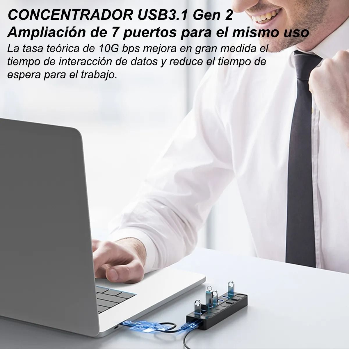 GIOIO - Hub 7 Puertos Usb 30 Alta Velocidad Pc Laptop Eliminador