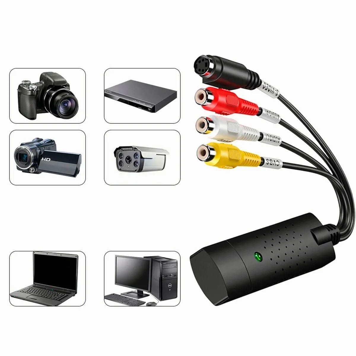 GIOIO - Tarjeta De Captura Easycap Usb 20 Rca S-video Audio Video