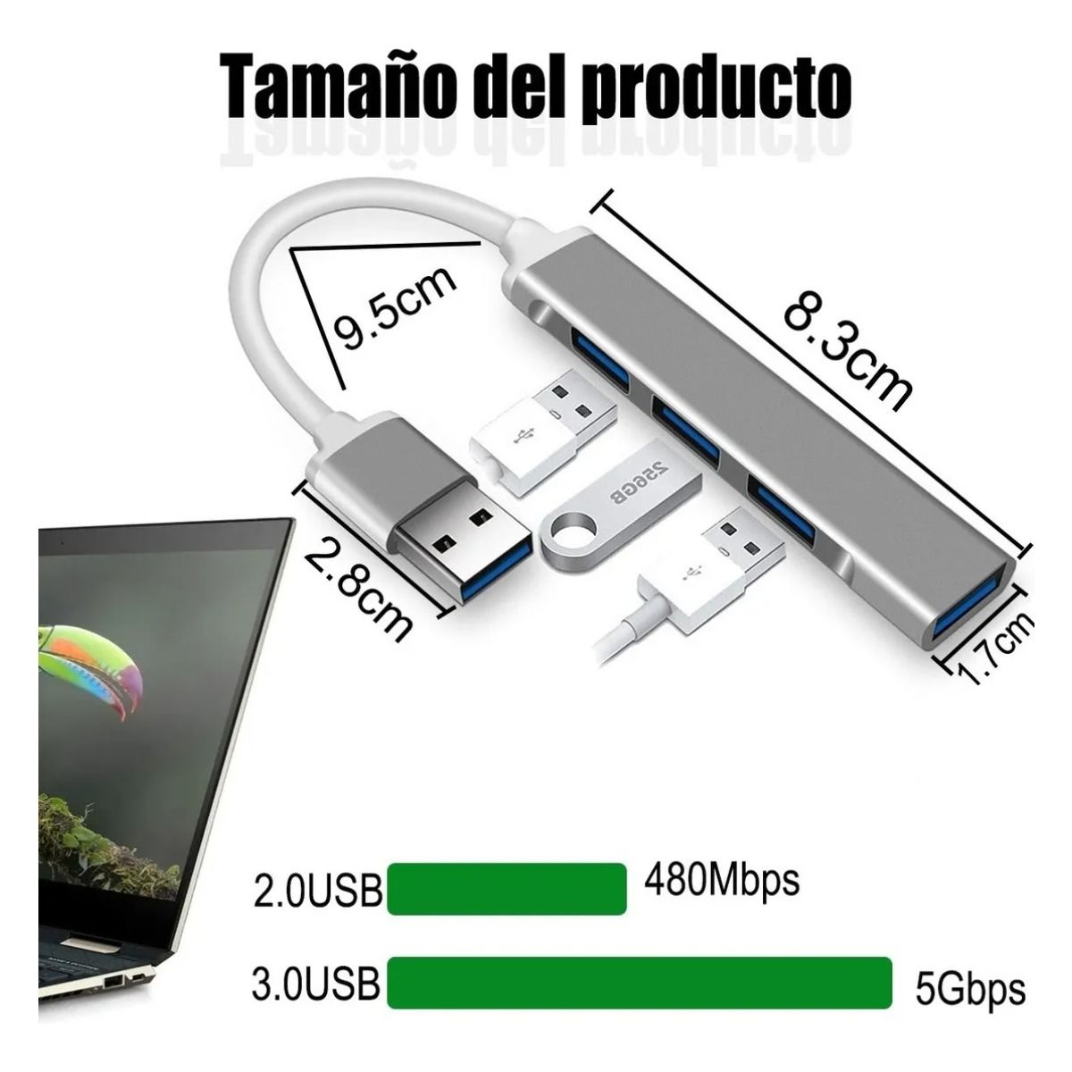 GIOIO - concentrador adaptador 30 Ultradelgado con 4 puertos usb