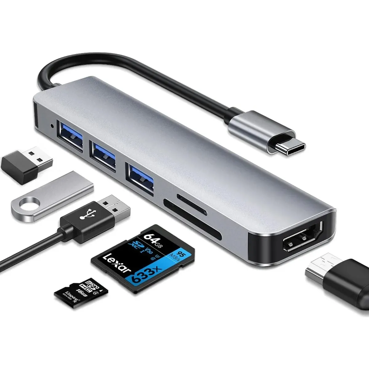 GIOIO - Hub Usb Tipo C Adaptador 4k Hdmi Usb 30 Para Portátiles
