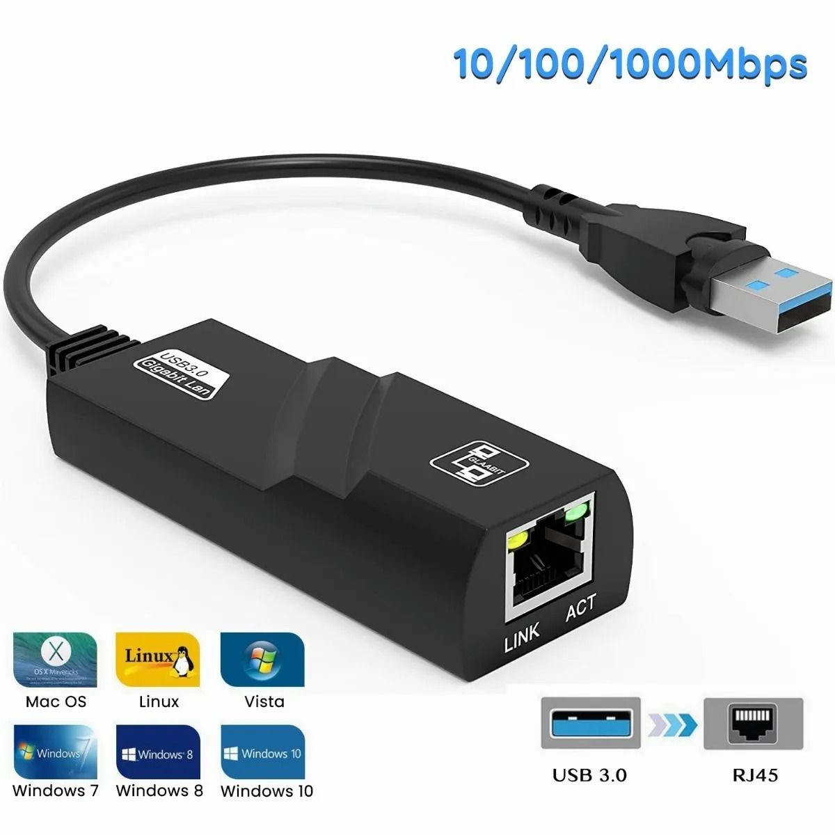 GIOIO - Adaptador Ethernet Usb 30 A Gigabit Lan 1000mbps