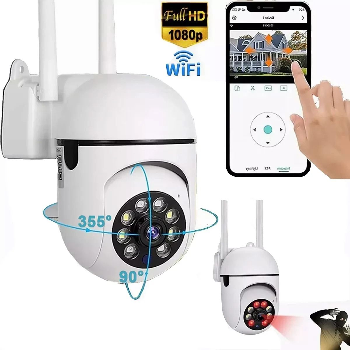 GIOIO - Cámara De Seguridad Wifi Hd 1080p Ccon Remota Alarmaa Ip