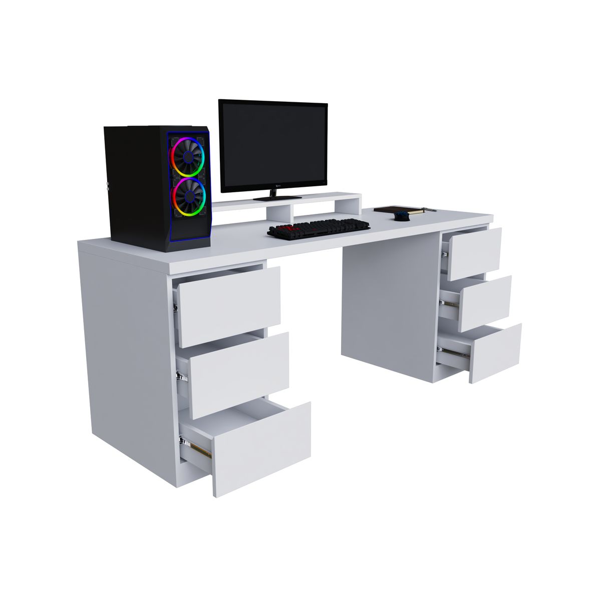 MUEBLES MACRUMO - ESCRITORIO GAMER 6 CAJONES BLANCO
