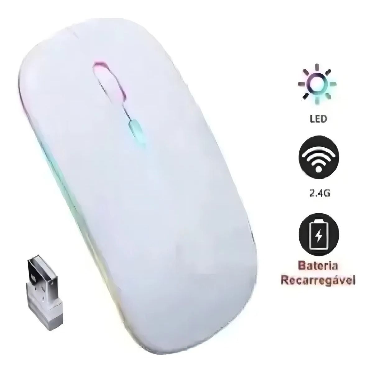 GIOIO - Mouse Sem Fio Recarregável Led Carregador Bateria Rgb