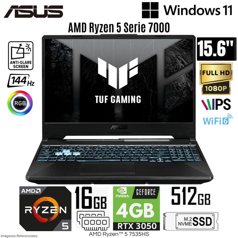 ASUS - Laptop Asus TUF A15 FA506NC-HN016 AMD Ryzen 5-7535HS 16GB DDR5 RAM 512GB SSD RTX 3050-4GB 156 FHD