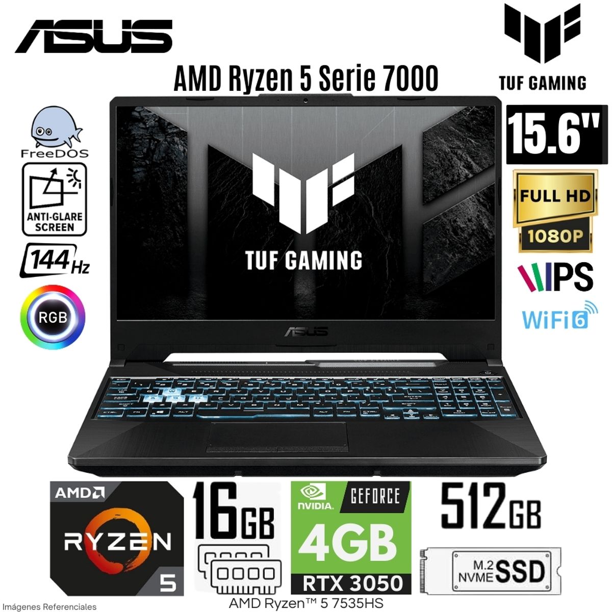 ASUS - Laptop Asus TUF A15 FA506NC-HN016 AMD Ryzen 5-7535HS 16GB RAM 512GB SSD RTX 3050 15.6" FHD Free Dos