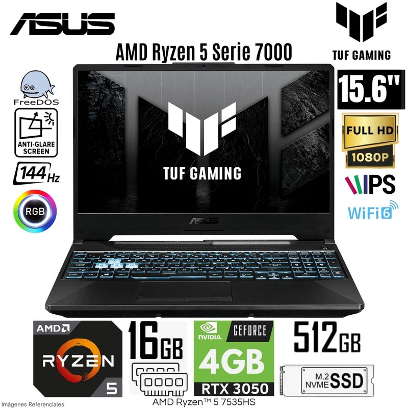 ASUS - Laptop Asus TUF A15 FA506NC-HN016 AMD Ryzen 5-7535HS 16GB RAM 512GB SSD RTX 3050 15.6" FHD Free Dos