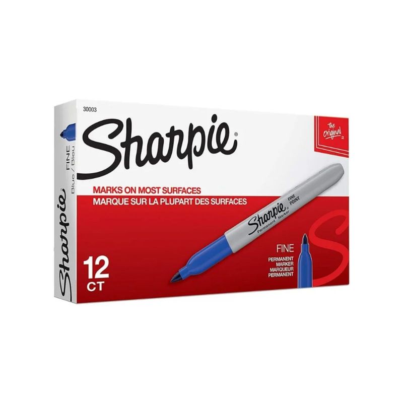 SHARPIE - Caja de 12 Marcadores Permanentes Sharpie Punta Fina Azul