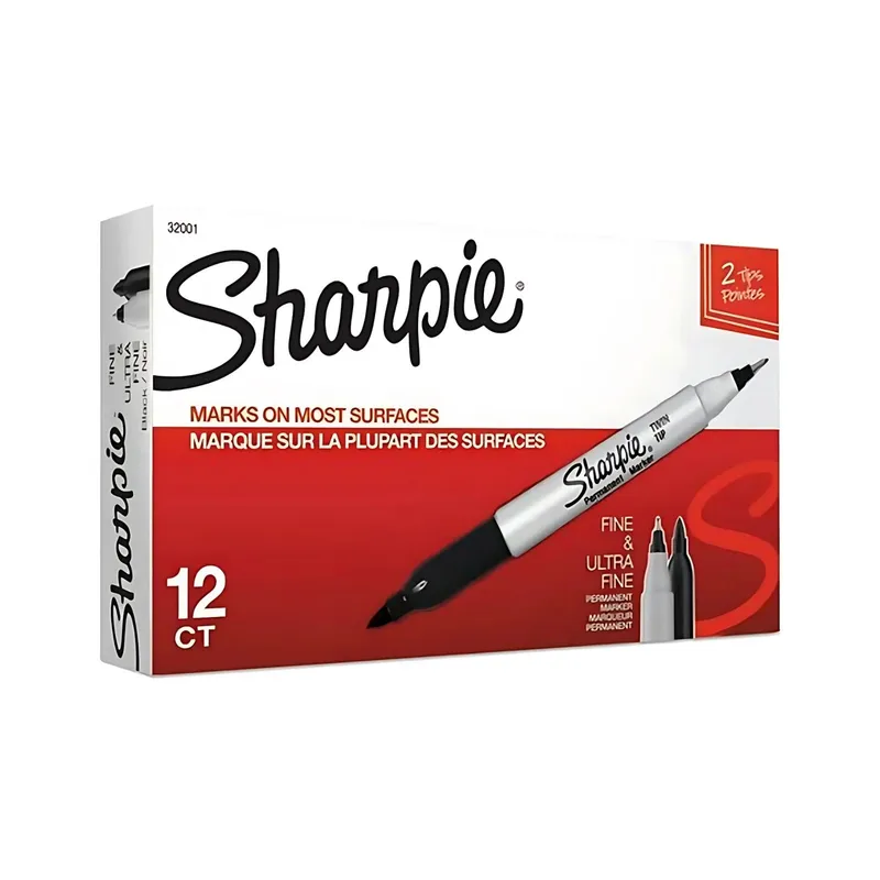 SHARPIE - Caja de 12 Marcadores Permanentes Sharpie Doble Punta Fino y Ultra Fino Negro